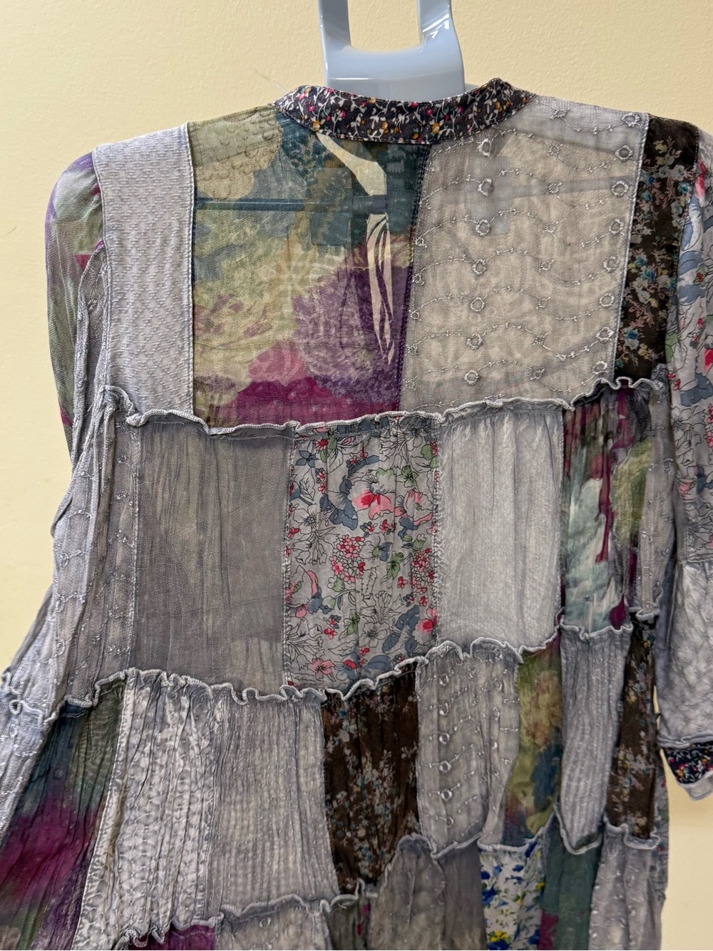 Boho Patchwork Tunic Top in Gray and Purple - Picture 3 of 8